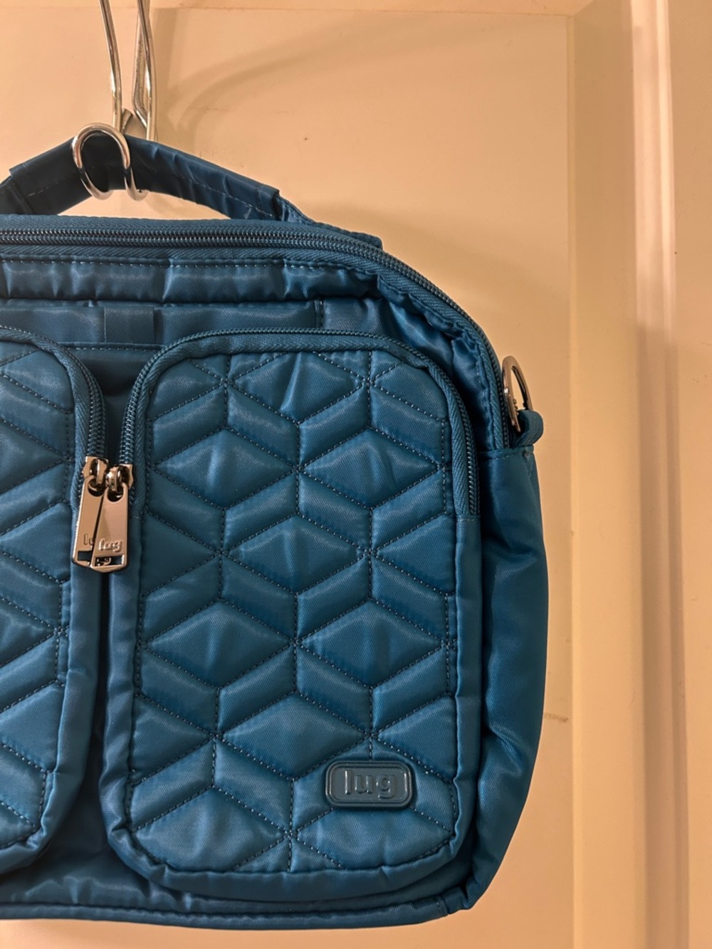 LUG Teal Quilted Navigator Crossbody Bag with Double Front Pockets - Picture 4 of 8